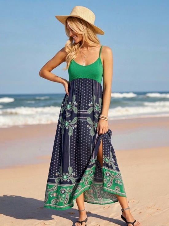 Anthropologie Lilka 100% Silk Green Paisley Maxi Dress Empire Waist Sz S Boho - Picture 2 of 12